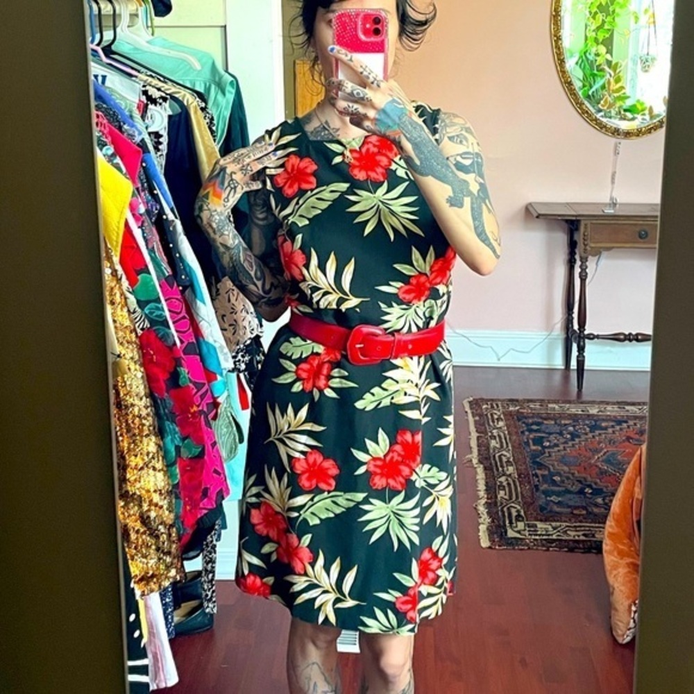 Tahiti Reef Club Tropical Print Sleeveless Small Black Dress